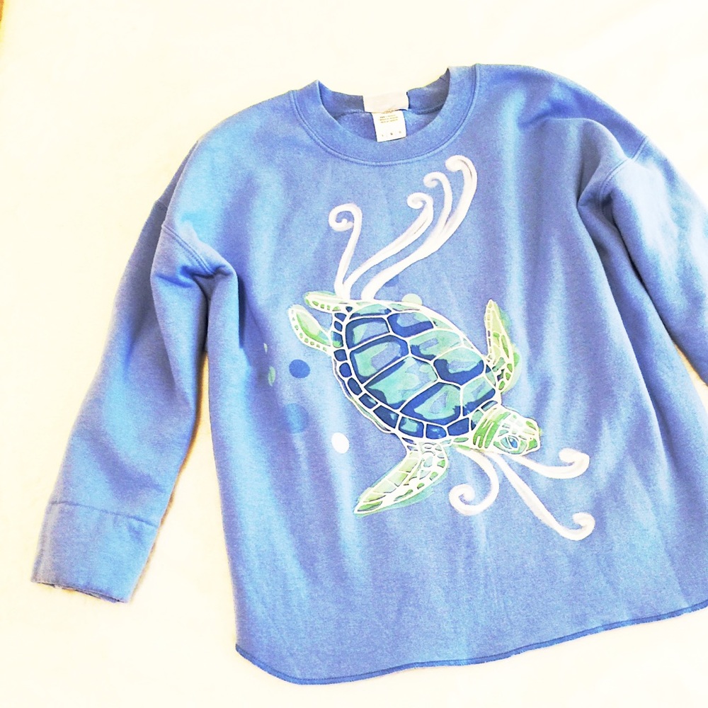 🌊Blue Sea-Turtle Crew Neck Cropped Lg.Sweatshirt - Picture 1 of 8